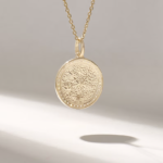 18k Solid Gold Moon & Stars Circle Charm Necklace- Pave Natural Diamond Coin Pendant - 图片 4