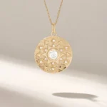 18k Gold Natural Diamond Sun Pendant Necklace, Double-Sided Bezel Design - 图片 2