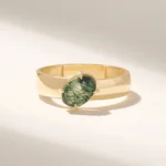 18K Solid Gold Moss Agate Solitaire Ring - Image 2