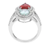 14K Solid Gold 4.59 Carat Aquamarine, Tourmaline and Diamond Fashion Ring - 图片 4