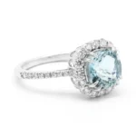 18K Solid Gold Aquamarine Cushion-Cut Diamond Cluster Ring - 图片 2