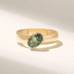 18K Solid Gold Moss Agate Solitaire Ring - Image 2