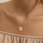 18k Solid Gold Moon & Stars Circle Charm Necklace- Pave Natural Diamond Coin Pendant - 图片 3