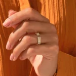 14k Gold Natural Diamond Open Wedding Band: Textured Anniversary Cuff Ring, 5MM Wide - Image 3