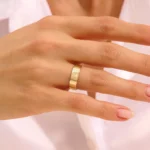 14k Gold Flush Set Two Natural Diamond Band: Solid Thick Cigar Wedding Ring