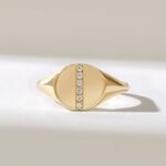 Pave Natural Diamond Line Signet Ring in 14k Solid Gold: Unique Pinky Ring for Women - 图片 2