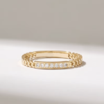 Natural Diamond Pave Chain Ring: 14k Solid Gold Slim Cuban Link Eternity Ring for Women - 图片 2