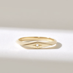 14k Gold Natural Diamond Rhombus Star Pinky Ring: Celestial Slim Signet Band for Women - Image 2