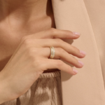 14k Solid Gold Triple Band Pave Natural Diamond Ring: Thick Half Eternity Wedding Band - 图片 3