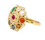 18K Solid Gold Nine Precious Gems "Nav ratan" Statement Ring For Women - 图片 3