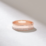 One Side Pave Wedding Band: 14k Gold Minimalist Diamond Marriage Band - Image 5