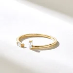 Baguette Natural Diamond Open Wedding Band | 14k Solid Gold Gap Stacking Ring For Women - 图片 3
