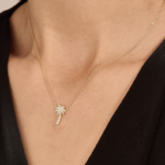 18k Solid Yellow Gold Natural Diamond Pave Palm Tree Necklace, Nature-Inspired Tropical - 图片 3