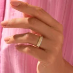 Pave Natural Diamond Line Wedding Band | 14k Solid Gold Unique Dome Marriage Ring - 图片 3