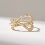 Pave Natural Diamond Bowknot Ring: 14k Solid Gold Ribbon Design for Women - Image 2
