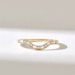 18k Arch Curved Ring | Pave Natural Diamond Ring | Solid Gold Minimalist Contour Band - 图片 2
