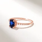 18K Solid Gold Oval Sapphire Diamond Ring - 图片 5