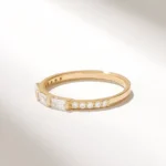 Natural Diamond Trio Baguette Band | 18K Solid Gold Three Stone Marriage Ring - 图片 4
