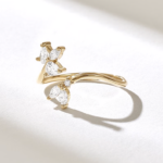 Natural Diamond Open Cuff Flower Ring: 18K Solid Gold Adjustable Floral Ring for Women - 图片 4