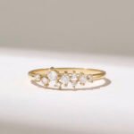 14k Gold Natural Diamond Cluster Wedding Ring: Minimalist Stacking Band for Her