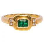 18K Solid Gold Natural Emerald and Diamond Art-Deco Style Ring