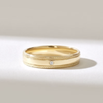 14k Solo Natural Diamond Migraine Wedding Band, Classic Solid Gold Marriage Ring - Image 2