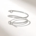Natural Diamond Bezel Spiral Ring | 14k Wrap Around Ring | Solid Gold Thin Coil Ring - 图片 5