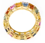 14K Solid Gold 11.05 Carat Emerald-Cut Multi-Sapphire Eternity Band Ring - Image 4