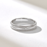 Pave Natural Diamond Vintage Wedding Band, 4mm Wide 14k Solid Gold Migraine Band - 图片 4