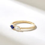 18K Solid Gold Natural Diamond Sapphire Toi et Moi Ring - Image 4