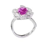 14K Solid Gold 3.14 Carat Solitaire Pink-Sapphire and Diamond Cocktail Ring - 图片 3