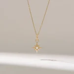 14k Solid Gold Natural Diamond North Star Necklace | Unique Celestial Pendant Necklace - Image 2