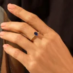 18K Solid Gold Oval Sapphire Diamond Ring - 图片 3