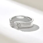 14k Gold Natural Diamond Open Wedding Band: Textured Anniversary Cuff Ring, 5MM Wide - Image 5