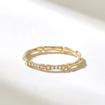 Pave Natural Diamond Bone Ring | 18K Solid Gold Bamboo Ring | Unique Knuckle Ring - 图片 4