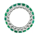 18K Solid Gold Natural Emerald and Diamond Eternity Band Ring - 图片 3