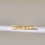 Vintage Leaf Wedding Band: 3.8MM Flush Natural Diamond Arrow Pattern Ring for Women - Image 2