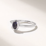 18K Solid Gold Bezel Iolite Solitaire Ring - Image 5