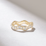 14k Solid Gold Alternating Pave Wavy Band: Minimalist Zigzag Ring for Women - Image 5
