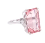 18K Solid Gold Pink Morganite and Diamond Solitaire Cocktail Ring - 图片 2