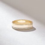 One Side Pave Wedding Band, 18k Gold Minimalist Natural Diamond Eternity Flat Band - Image 2