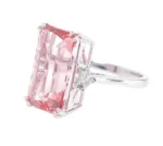18K Solid Gold Pink Morganite and Diamond Solitaire Cocktail Ring - 图片 3