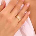 18k Gold Natural Diamond Pave Wedding Band: Thick Women's Alliance Ring