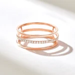Pave Natural Diamond Fidget Ring | 14k Solid Gold Spinner Ring Women | Three Row Ring - 图片 5