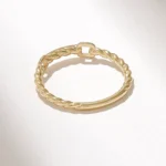 14k Solid Gold Link Ring | Dainty Twist Rope Ring | Real Natural Diamond Chain Ring - Image 7