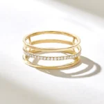 Pave Natural Diamond Fidget Ring | 14k Solid Gold Spinner Ring Women | Three Row Ring - 图片 4