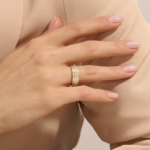 14K 纯金三环密镶天然钻石戒指：厚半永恒婚戒