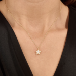 14k Solid GoldNatural  Diamond Star Necklace: Tiny Solitaire Pendant for Stacking Choker - Image 3
