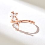 Natural Diamond Open Cuff Flower Ring: 18K Solid Gold Adjustable Floral Ring for Women - 图片 5