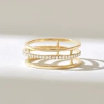 Pave Natural Diamond Fidget Ring | 14k Solid Gold Spinner Ring Women | Three Row Ring - 图片 2